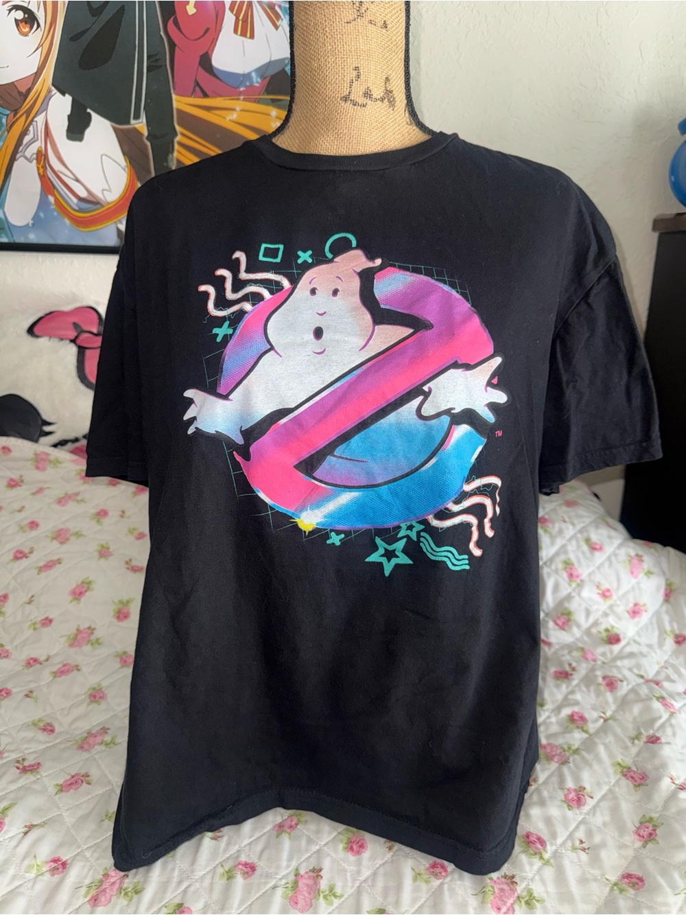 Ghostbusters Mens Black Graphic T‑Shirt with Neon Logo Lootcrate